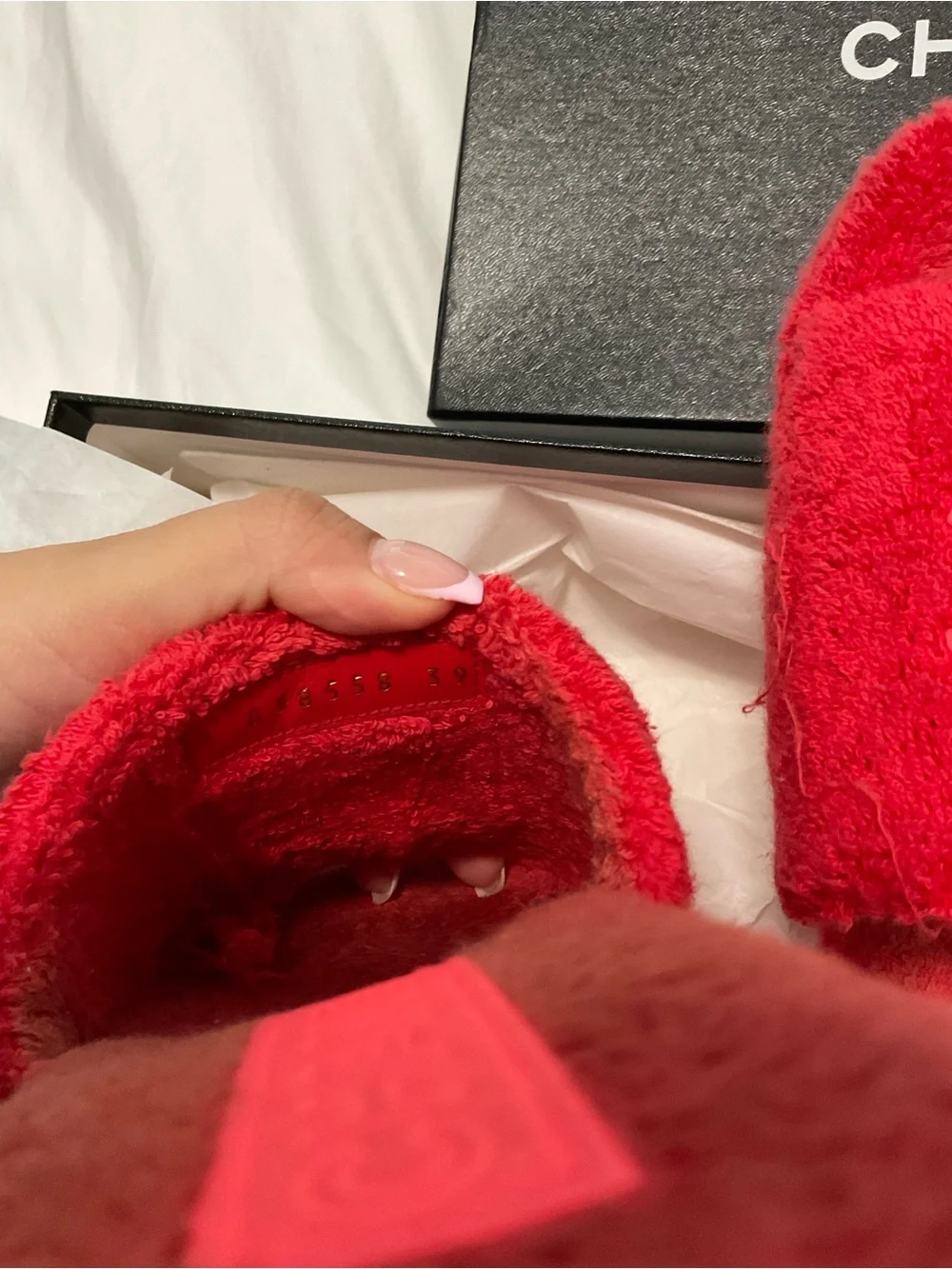 CHANEL red fuzzy